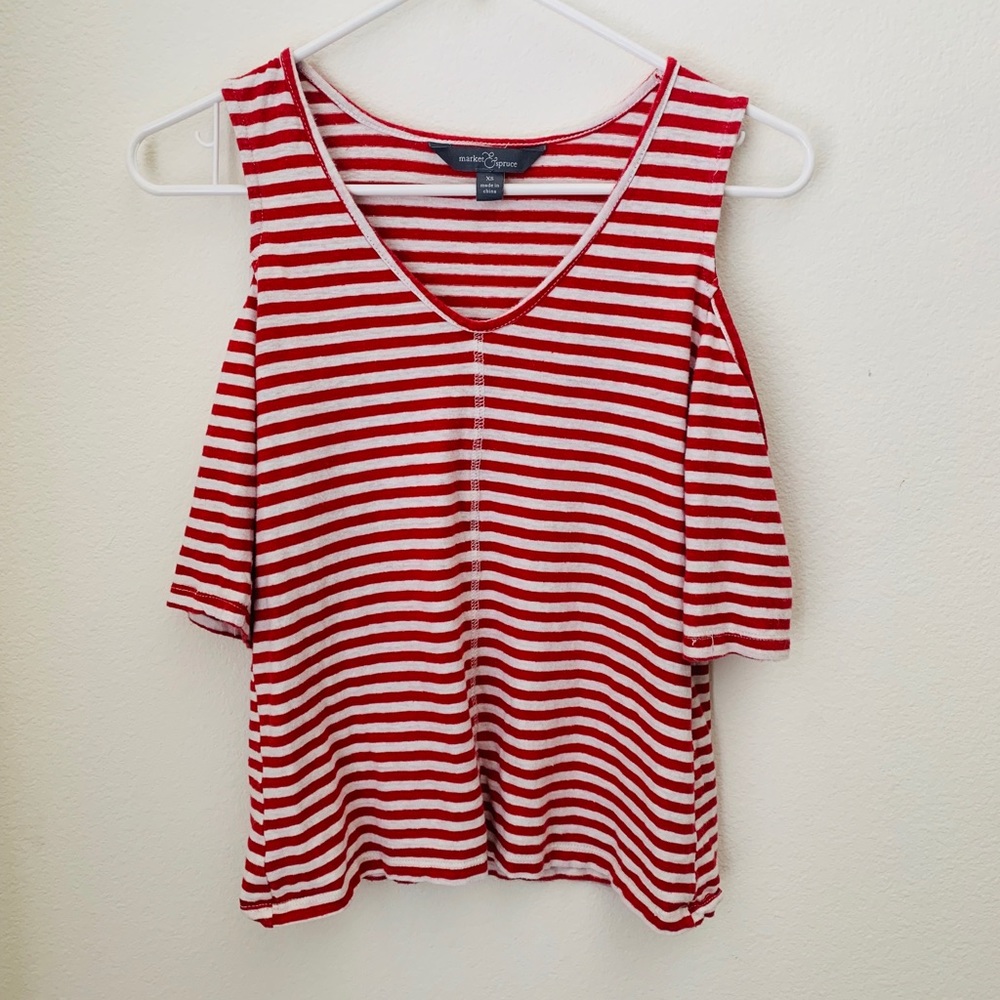 Market and spruce stripe t shirt